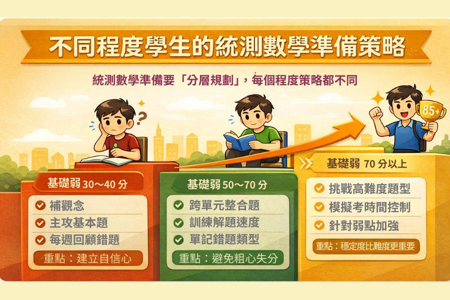 不同程度學生的統測數學準備策略