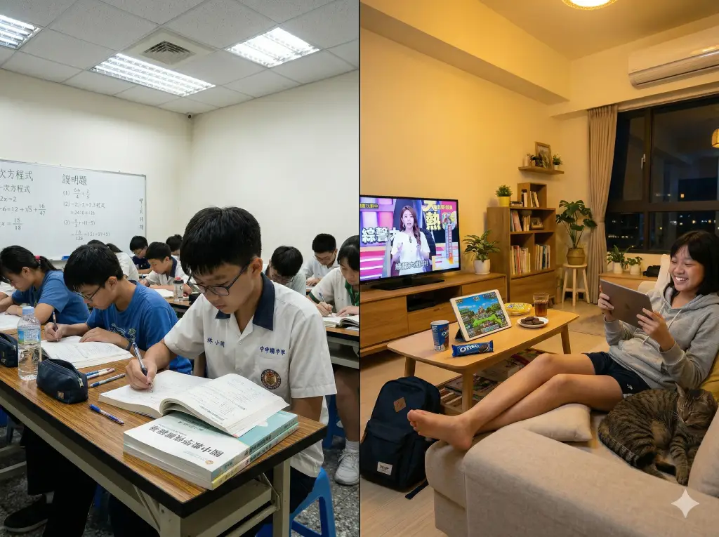 國中生選擇補習跟不補習示意圖